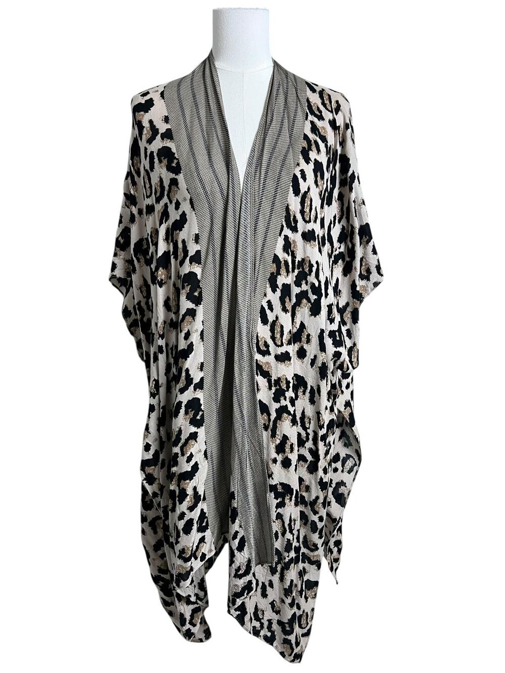 MODENA Kimono Blouse Womens One Size Leopard Animal Print Open Cardigan Boho